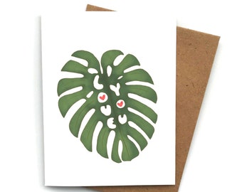 LOVE YOU Monstera Plant Love Card, Valentines' Day Card, Card Boyfriend, Card For Girlfriend, Anniversary Card, Valentine's Day Gift Plant