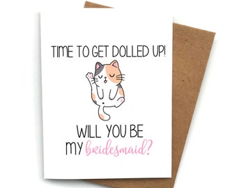 Bridesmaid Maid of Honor Bridesmaid Box Groomsman MOH Will You Be My Bridesmaid Maid of Honor Proposal Proposal Card Funny CAT MEOW pun
