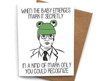 Carte de douche de bébé drôle Dwight, carte de douche de bébé drôle, bébé garçon, bébé fille, cadeau de bébé, carte de grossesse drôle, idée de cadeau de douche de bébé, bureau