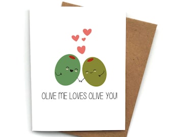 Leuke liefdeskaart OLIVE YOU LOVES Olive Me, Valentijnsdagkaart, kaart voor vriend, kaart voor vriendin, jubileumkaart, Valentijnsdagcadeau