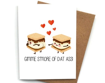 Jeu de mots SMORE S'MORE drôle, carte d'anniversaire amusante, carte petit ami, carte pour petite amie, carte d'anniversaire, cadeau de la Saint-Valentin, carte de fesses