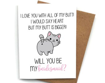 Bridesmaid Maid of Honor Bridesmaid Box Groomsman MOH Will You Be My Bridesmaid Maid of Honor Proposal Proposal Card Funny CAT MEOW pun
