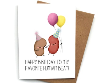 Birthday Card Pun HUMAN BEAN, Birthday Greeting for Him, Birthday Card for Her, Food Card, Cute Kawaii Card, Birthday Gift, Friend Birthday