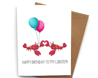 Cute MY LOBSTER Birthday Card, Birthday Greeting for Him, Birthday Card for Her, Cute Birthday Card, Birthday Gift for Friend, Love Card
