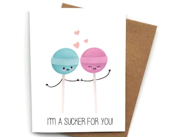 Jolie carte d'amour pour vous, carte d'anniversaire amusante, carte petit ami, carte pour petite amie, carte d'anniversaire, Saint-Valentin, jeu de mots nourriture, sucette
