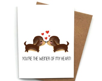 Funny Love Card WEINER heart Pun, Valentines Day Card, Card For Boyfriend, Card Girlfriend, Anniversary Card, Valentines Day Gift For Him