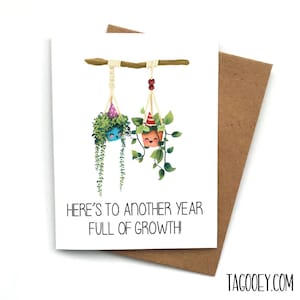 Carte d'anniversaire plante PLEINE DE CROISSANCE, carte Pothos d'anniversaire, carte d'anniversaire pour elle, carte plante, jolie carte kawaii, cadeau d'anniversaire pour une amie