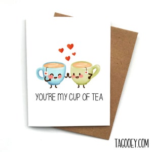 Cute Love Card My Cup of Tea, Valentines Day Card, Card For Boyfriend, Card For Girlfriend, Anniversary Card, Valentine's Day Gift, Food Pun