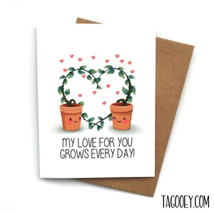Cute Plant Love GROWS Card Pun, Carte de Saint-Valentin, Carte Boyfriend, Carte pour petite amie, Carte d’anniversaire, Cadeau de la Saint-Valentin, Ficus, Lierre