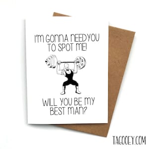 Funny GYM SPOT ME Groomsman Proposal Card, Best Man Gift, Will You Be My Best Man, Groomsmen Gift, Maid of Honor Proposal, Weightlifter Card