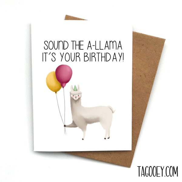 Birthday Card Funny Pun LLAMA ALARM, Birthday Greeting for Him, Birthday Card for Her, Animal Card, BFF Funny Gift, Birthday Gift for Friend