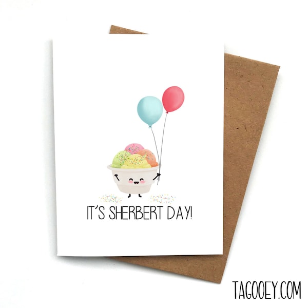 Cute Birthday Card SHERBERT DAY, Birthday Greeting Him, Birthday Card for Her, Food Card, Cute Kawaii Card, Birthday Gift, Friend Birthday