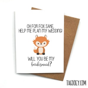 Voorstelkaart FOX HELP woordspeling grappig bruidsmeisje bruidsmeisje, Will You Be My Bridesmaid, bruidsmeisjesdoos, bruidsmeisje voorstel, MOH, stalknecht