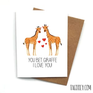 Jeu de mots drôle d'amour BET GIRAFFE, carte de Saint Valentin pour lui, carte de Saint Valentin pour elle, carte d'anniversaire, cadeau de Saint Valentin pour lui
