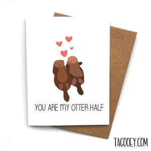 Niedliche Liebeskarte OTTER HALF Wortspiel, Valentinstagskarte, Karte für Freund, Karte für Freundin, Jahrestagskarte, Valentinstagsgeschenk für Ihn