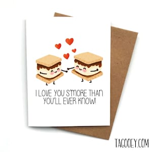 Linda tarjeta de amor SMORES S'MORE Pun, tarjeta de cumpleaños divertida, tarjeta para novio, tarjeta para novia, tarjeta de aniversario, regalo del día de San Valentín para él