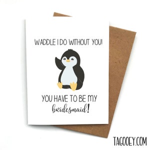 Voorstelkaart PINGUN WADDLE woordspeling grappig bruidsmeisje bruidsmeisje, Will You Be My Bridesmaid, bruidsmeisjesdoos, bruidsmeisje voorstel, MOH, woordspeling