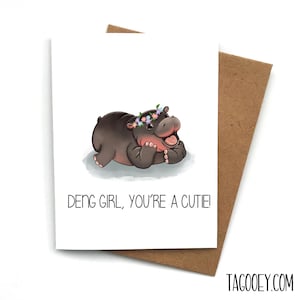 Moo Deng-liefdeskaart, Moo Deng-verjaardagskaart, Moo Deng-wenskaart, Moo Deng-kaart, jubileumkaart, Valentijnsdagcadeau, Deng Girl Cutie