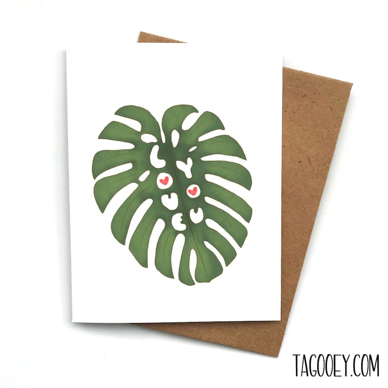 LOVE YOU Monstera Plant Love Card, Valentines' Day Card, Card Boyfriend, Card For Girlfriend, Anniversary Card, Valentine's Day Gift Plant image 1