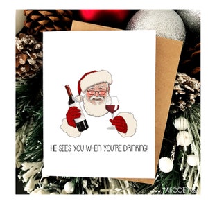 Tarjeta de Navidad de vino divertido, tarjeta de Navidad de la tarjeta de Santa, tarjeta de Navidad del vino, tarjeta de vacaciones linda, tarjeta de Navidad linda, tarjeta de Navidad maravillosa, Navidad