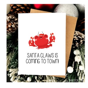 Funny SANTA CLAWS kerstkaart, kawaii kerstkaart, grappige kerstkaart, grappige kerstkaart, Lobster Pun Card, kerstkaart voor vriend