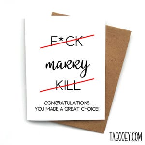 MARRY KILL Wedding Card, Engagement Bridal Shower Gift, Congratulations Newly Weds, For Bride, Gift for Engaged, Funny Wedding Day Card