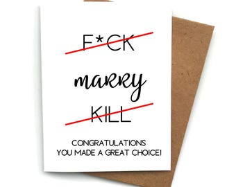 MARRY KILL Wedding Card, Engagement Bridal Shower Gift, Congratulations Newly Weds, For Bride, Gift for Engaged, Funny Wedding Day Card