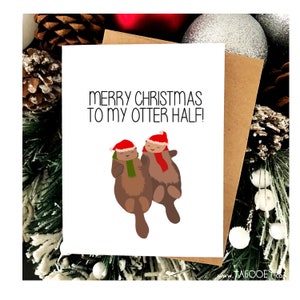 Leuke HALVE kerstkaart MY OTTER, kawaii kerstkaart, grappige kerstkaart, grappige kerstkaart, otter woordspelingkaart, kerstkaart voor vriend