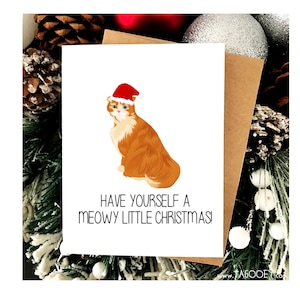 Cute CAT-kerstkaart Meowy Christmas, kawaii-kerstkaart, grappige kerstkaart, kerstkaart, Merry Catmas-kaart, Cat woordspelingskaart kerst