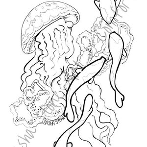 Koi Fish And Jellyfish Coloring Page Printable
