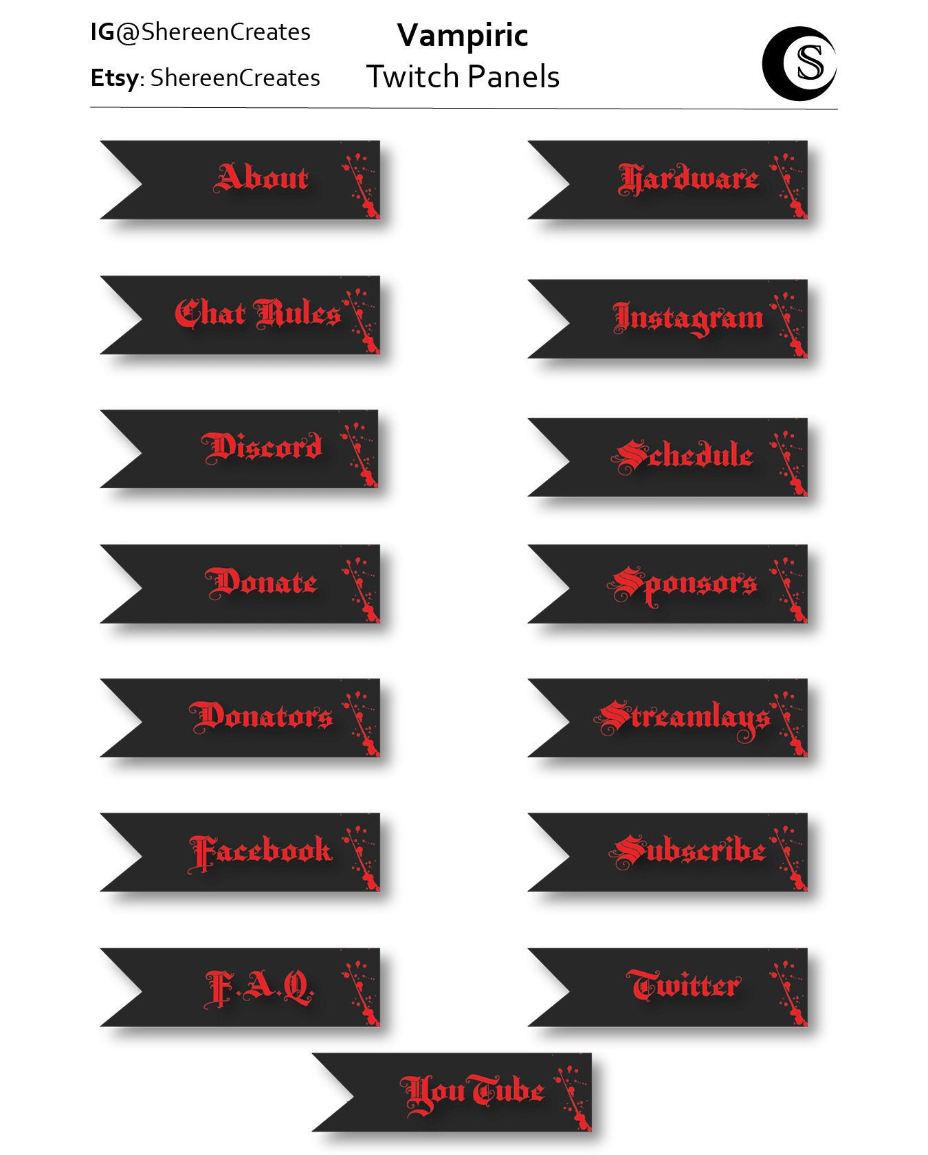 Twitch Panel Package Vampiric Banner Etsy