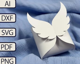 Angel Wings Favor Box SVG Template, No Glue Baby shower Treat Box (Cut File)