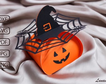 Witchy Pumpkin Treat Box Template: Halloween Spider Web Favor Box SVG (Cut File)