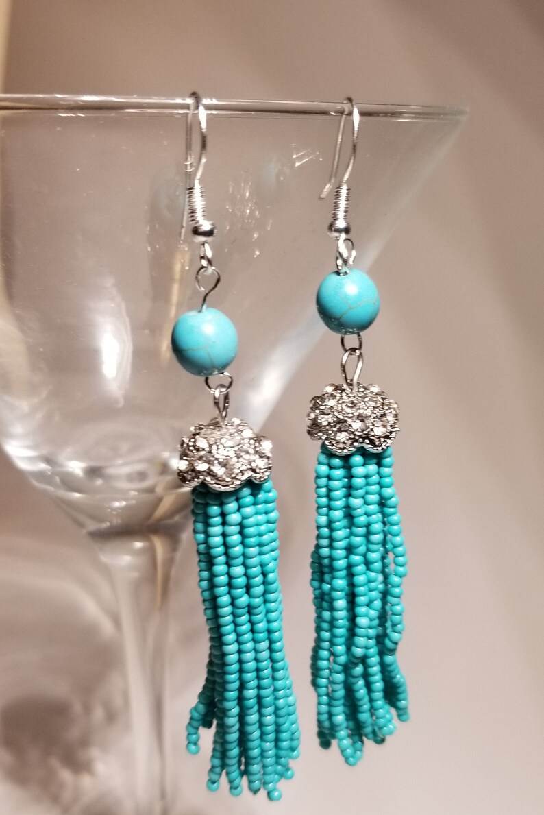 Unique Turquoise Tassel Bohemian Earring for Women Jewelry Etsy