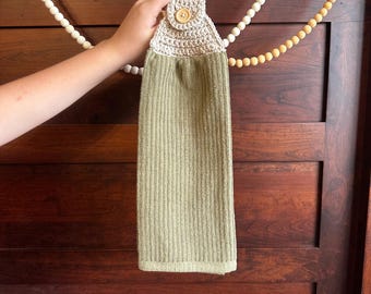 Handcrafted Burgundy Wine Kitchen Towel With Crochet Top - Tuscan Red Theme