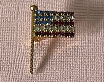 Broche vintage de la bandera estadounidense, pin de la bandera de EE. UU., pin de la bandera con diamantes de imitación, broche patriótico, joyería de bandera, Día de la Independencia, joyería del 4 de julio, bandera