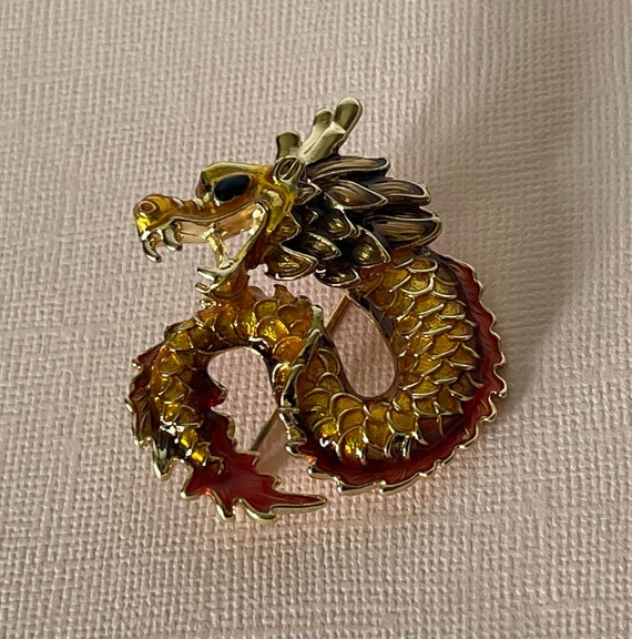 Orange dragon brooch, New Year's dragon pin, luck… - image 3