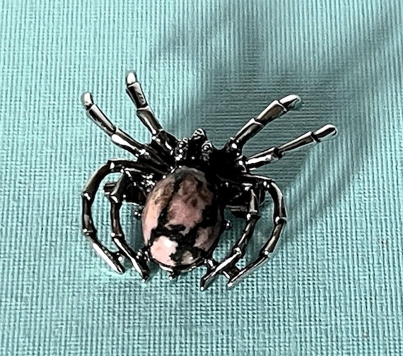 Rhondonite spider brooch, spider pin, spider jewelry, tarantula spider pin, Halloween spider pin, wedding spider pin, lucky spider brooch