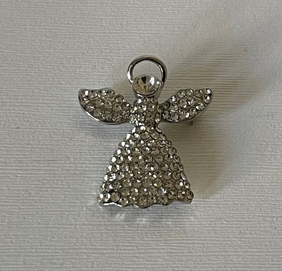 Rhinestone angel pin, guardian angel brooch, silv… - image 3