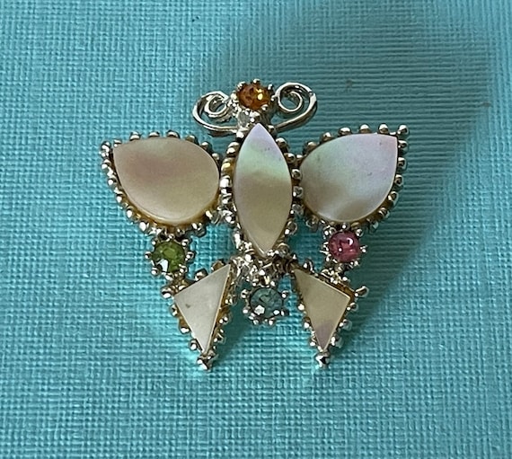 Vintage butterfly brooch, mother of pearl butterfl