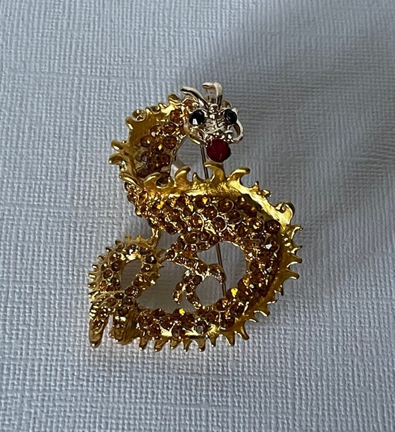 Rhinestone dragon brooch, gold rhinestone dragon … - image 3