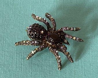 Purple rhinestone spider brooch, spider jewelry, spider pin, aurora borealis rhinestone spider pin, Halloween jewelry purple spider, insect