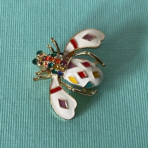 Rhinestone bumble bee brooch, rainbow bee pin, bee jewelry, white bee brooch, honey bee pin, multi colored bee brooch, rhinestone bee brooch