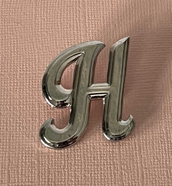 Vintage letter H brooch, silver letter H pin, mono