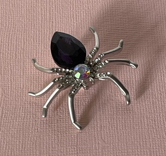 Rhinestone spider pin, purple spider pin, spider … - image 1