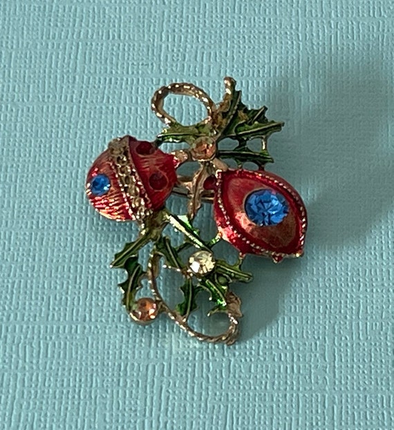 Vintage ornament brooch, rhinestone Christmas orn… - image 6