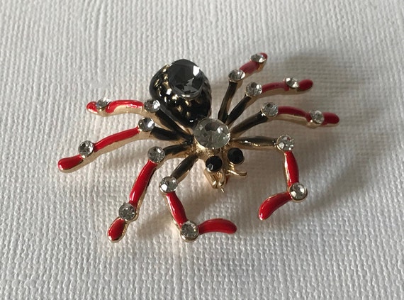 Black and red rhinestone spider pin, spider brooch, H… - Gem