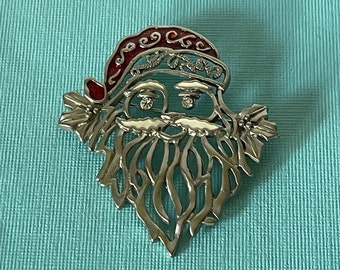 Vintage Santa Clause brooch, ,Santa pin, Christmas brooch, Silver Santa brooch, Christmas jewelry, Santa jewelry, Santa Clause pin, Santa