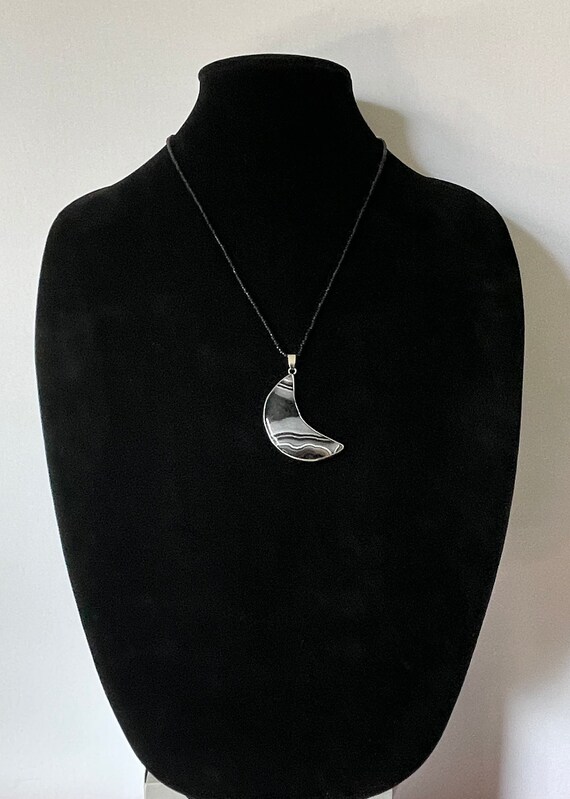 Crescent moon necklace, black agate moon necklace… - image 5