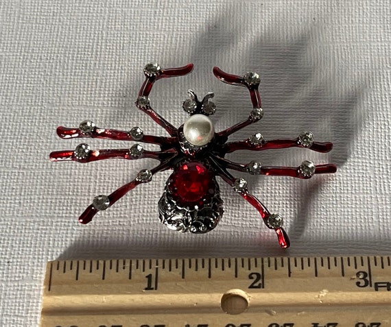 large spider brooch, red rhinestone spider pin, f… - image 6